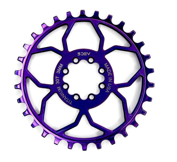 5Dev 8 Bolt Titanium T-Type Chainring, Purple, 3mm Offset Direct