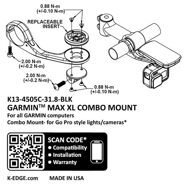 K-EDGE Garmin Max XL Combo Mount - 31.8, Black Computer Mount