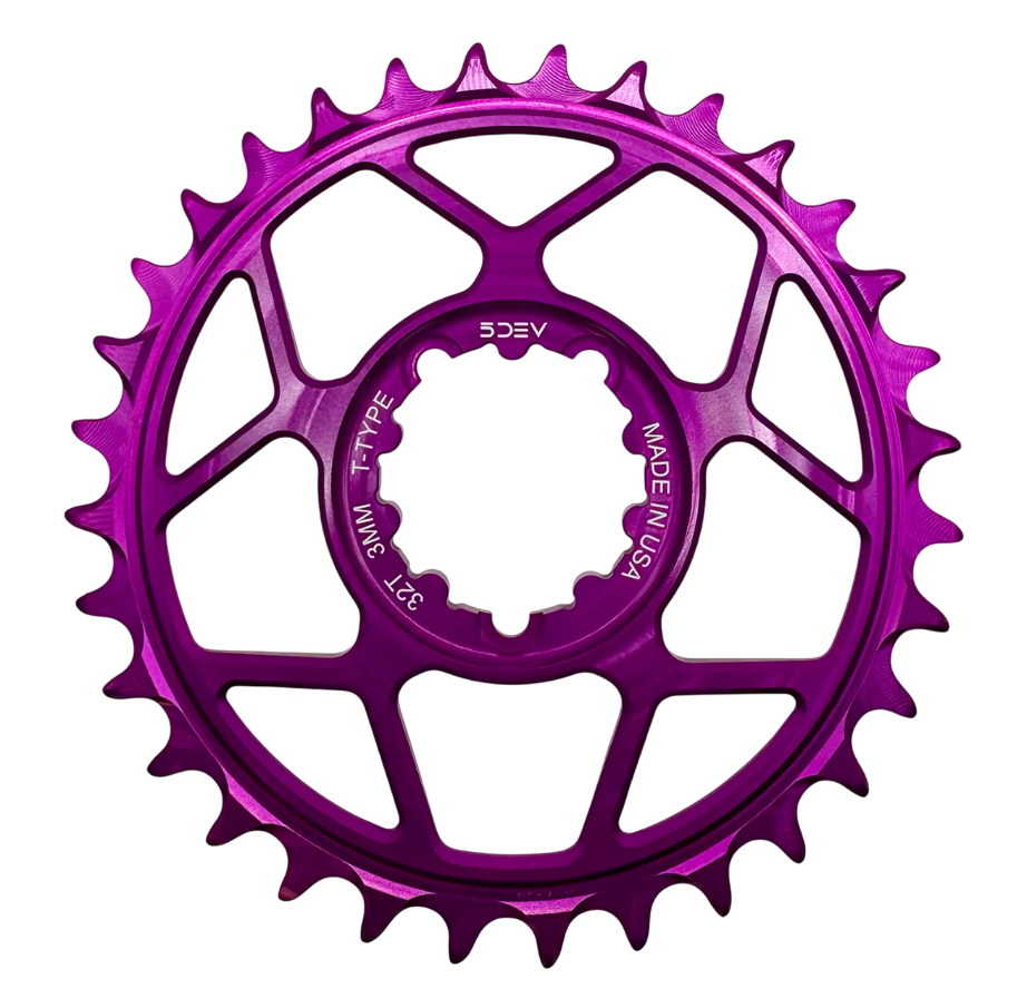 5Dev T-Type Aluminum Chainring, Purple, Sram 3 Bolt, 32 Tooth, 3mm Offset