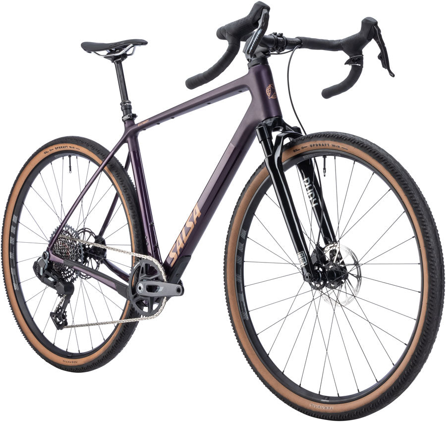 Salsa Flyway C Rival XPLR AXS 13 SUS Bike - 700c, Carbon, Blackberry, Medium/Large - All-Road Bike - Flyway C Rival XPLR AXS 13 Suspension Bike - Blackberry