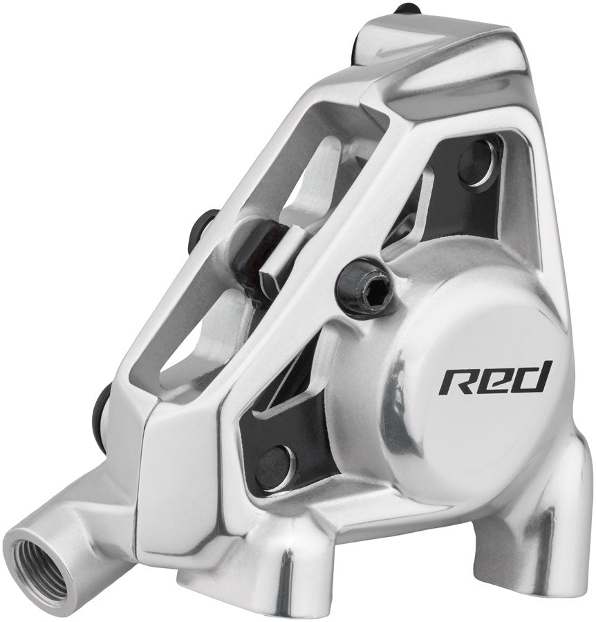 SRAM RED eTap AXS Hydraulic Disc Brake Caliper Assembly - Front or Rear, Flat Mount, Silver, E1 MPN: 11.5018.050.006 UPC: 710845911224 Disc Brake Calipers RED AXS HRD Hydraulic Disc Brake Caliper Assembly