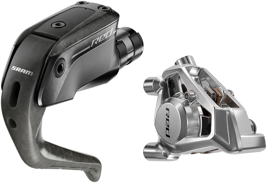 SRAM RED Aero Disc Brake and Lever - Front, Flat Mount, 20mm Offset, 1100mm Hose, Carbon Lever Blade, Black/Silver, E1 MPN: 00.5018.276.000 UPC: 710845926068 Disc Brake & Lever RED Aero TT/Tri Disc Brake and Lever
