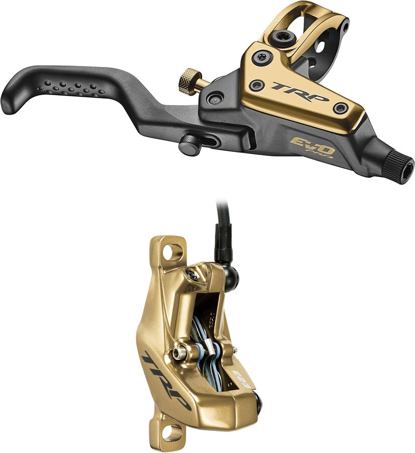 TRP EVO Pro HD-M9040 Disc Brake and Lever - Right/Front or Rear, 1900mm Hose, Post Mount, 4-Piston, Gold MPN: ABHD000871 UPC: 4717592043396 Disc Brake & Lever EVO PRO Disc Brake and Lever