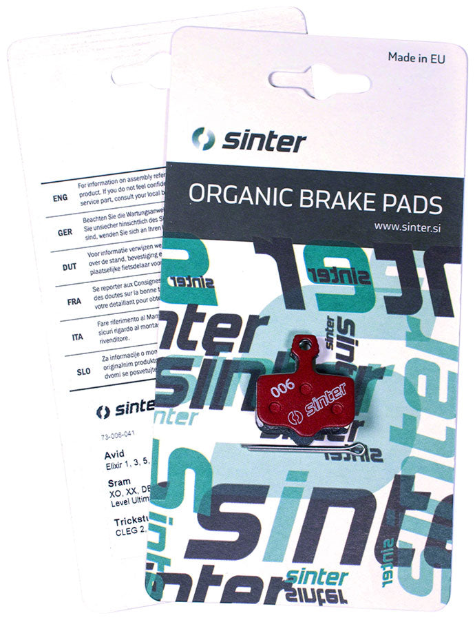 Sinter Red s514 Compound Organic Disc Brake Pads - Avid/SRAM, Sinter Type 006, One Pair - Disc Brake Pad - Red s514 Compound Organic Disc Brake Pads