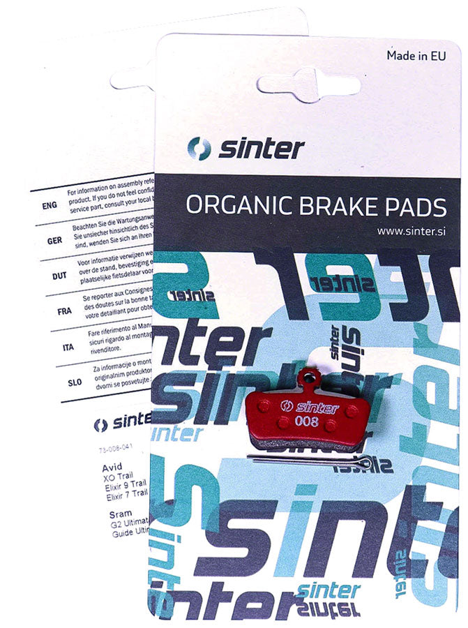 Sinter Red s514 Compound Organic Disc Brake Pads - Avid/SRAM, Sinter Type 008, One Pair - Disc Brake Pad - Red s514 Compound Organic Disc Brake Pads