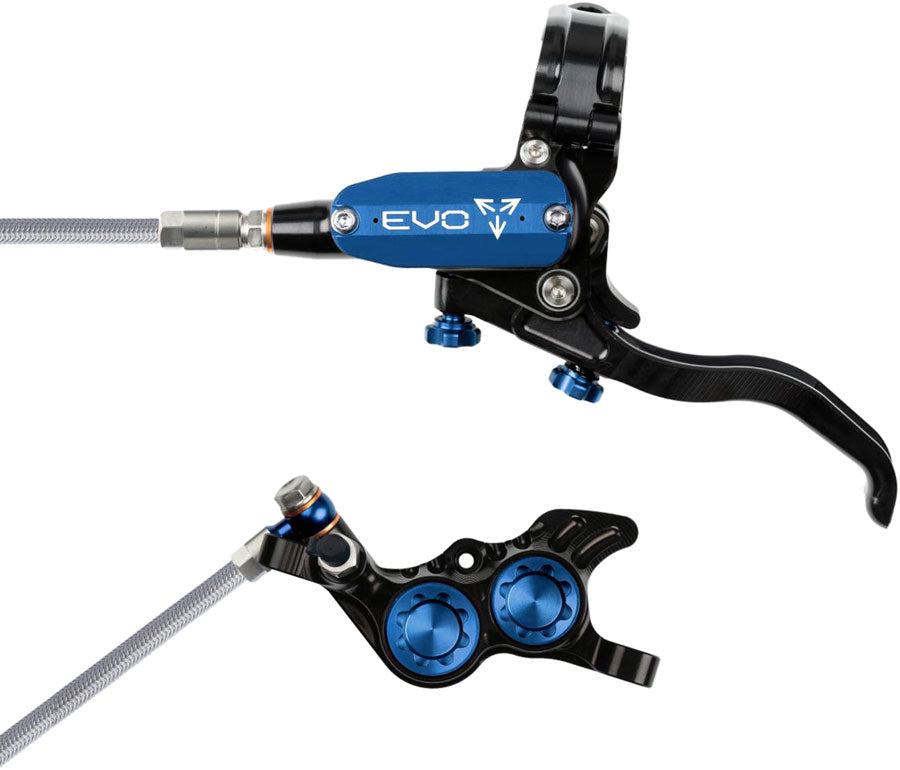 Hope EVO GR4 Disc Brake and Lever Set - Left Hand, Post Mount, 4-Piston, Braided Hydraulic Hose, Black/Blue MPN: T4EG4NBBL Disc Brake & Lever EVO GR4 Gravity Disc Brake & Lever Set