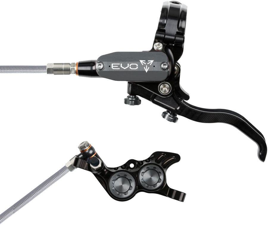 Hope EVO GR4 Disc Brake and Lever Set - Left Hand, Post Mount, 4-Piston, Braided Hydraulic Hose, Black/Smoke