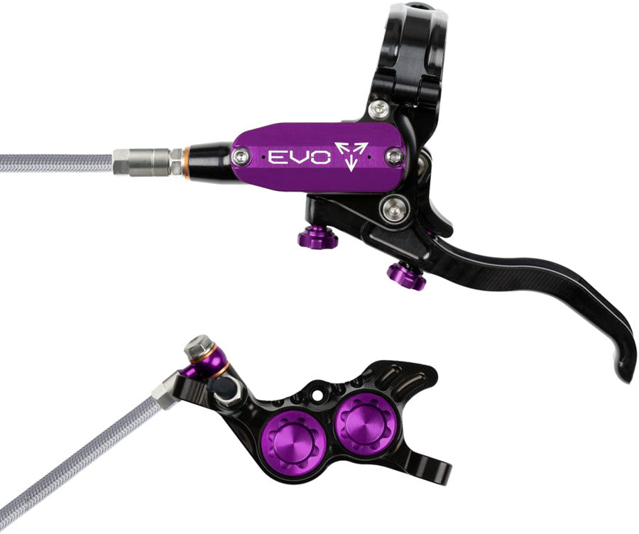 Hope EVO GR4 Disc Brake and Lever Set - Left Hand, Post Mount, 4-Piston, Braided Hydraulic Hose, Black/Purple