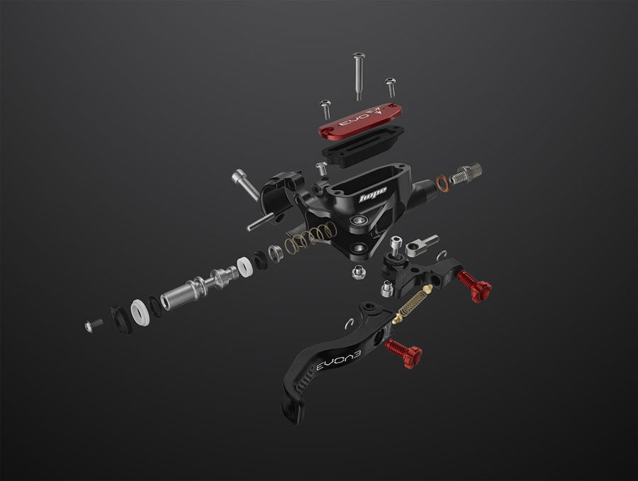 Hope EVO GR4 Disc Brake and Lever Set - Right Hand, Post Mount, 4-Piston, Braided Hydraulic Hose, Black/Blue - Disc Brake & Lever - EVO GR4 Gravity Disc Brake & Lever Set