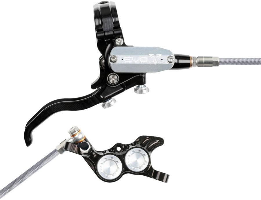 Hope EVO GR4 Disc Brake and Lever Set - Right Hand, Post Mount, 4-Piston, Braided Hydraulic Hose, Black/Silver MPN: T4EG4NSBR Disc Brake & Lever EVO GR4 Gravity Disc Brake & Lever Set
