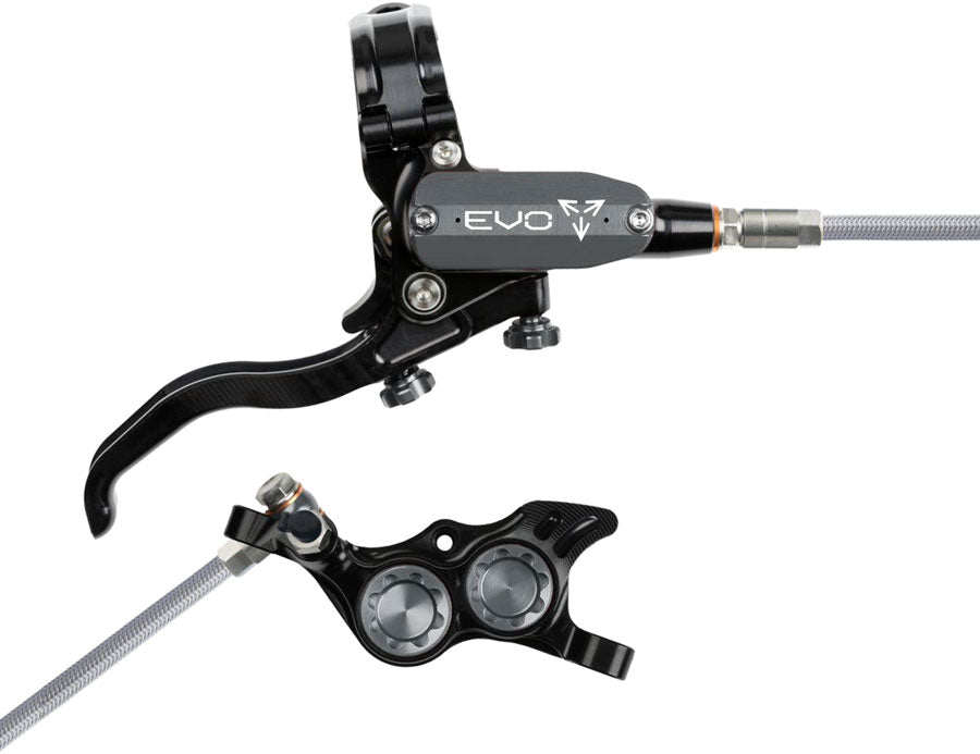 Hope EVO TR4 Disc Brake and Lever Set - Right Hand, Post Mount, 4-Piston, Braided Hydraulic Hose, Black/Smoke
