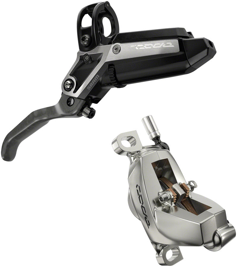 SRAM Code Ultimate Stealth Disc Brake and Lever - Rear, Post Mount, 4-Piston, Carbon Lever, Titanium Hardware, MPN: 00.5018.194.001 UPC: 710845872297 Disc Brake & Lever Code Ultimate Stealth 4-Piston Disc Brake and Lever