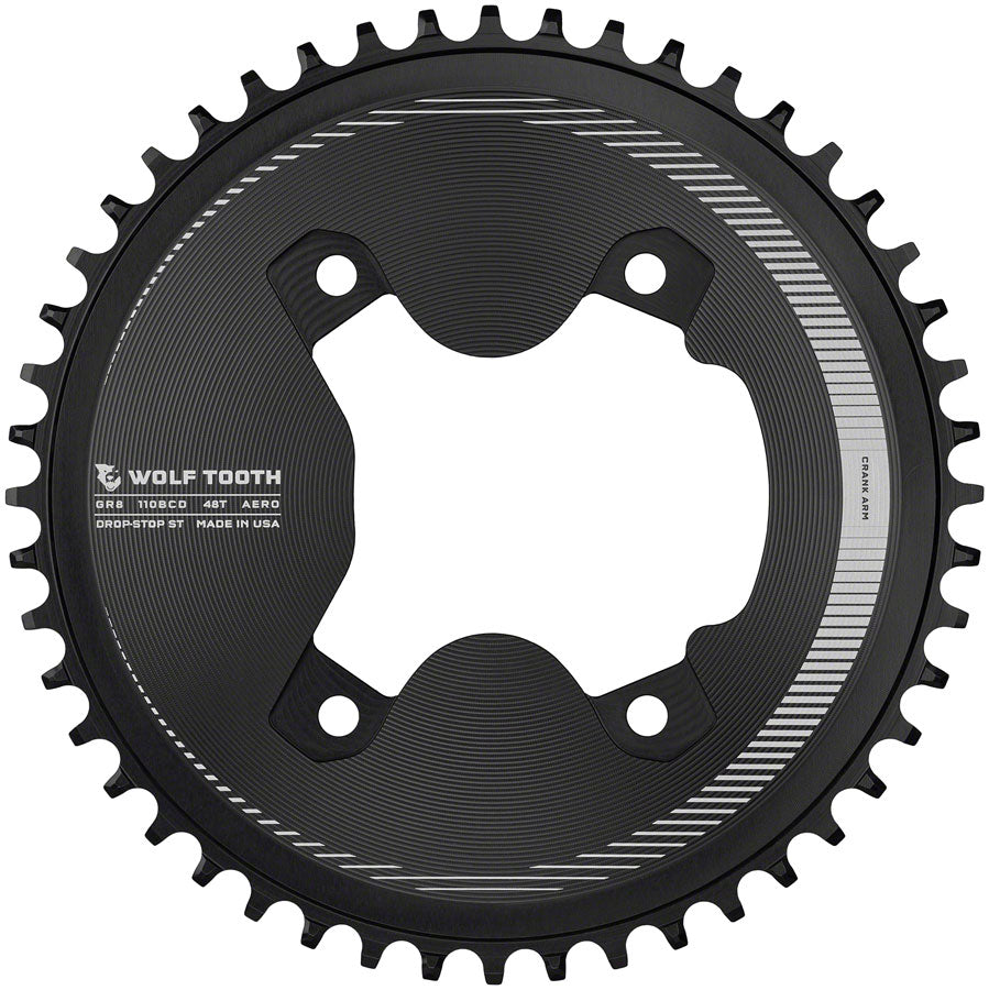 Wolf Tooth Aero 110 Asymmetric BCD Chainring - 46t, 110 Asymmetric BCD, 4-Bolt, Drop-Stop ST, For Shimano GRX 800