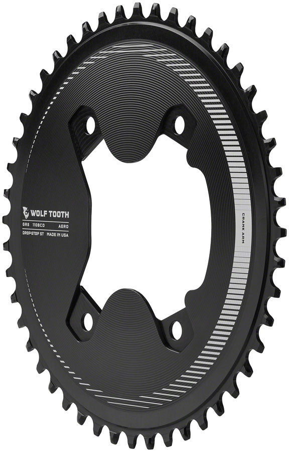 Wolf Tooth Aero 110 Asymmetric BCD Chainring - 50t, 110 Asymmetric BCD, 4-Bolt, Drop-Stop ST, For Shimano GRX 800 - Chainring - 110 Asymmetrical BCD Aero Chainrings for 12-Speed Shimano GRX 800 Series