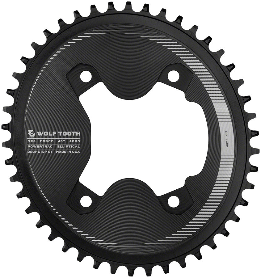 Wolf Tooth Elliptical Aero 110 Asymmetric BCD Chainring - 46t, 110 Asymmetric BCD, 4-Bolt, Drop-Stop ST, For Shimano GRX