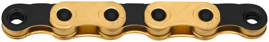 KMC X-Flat Waxed Chain - 12/13-Speed, 126 Links, Compatible with SRAM T-Type and AXS Systems, Ti Gold/Black MPN: CN12068 UPC: 766759712068 Chains X-Flat Waxed Chain