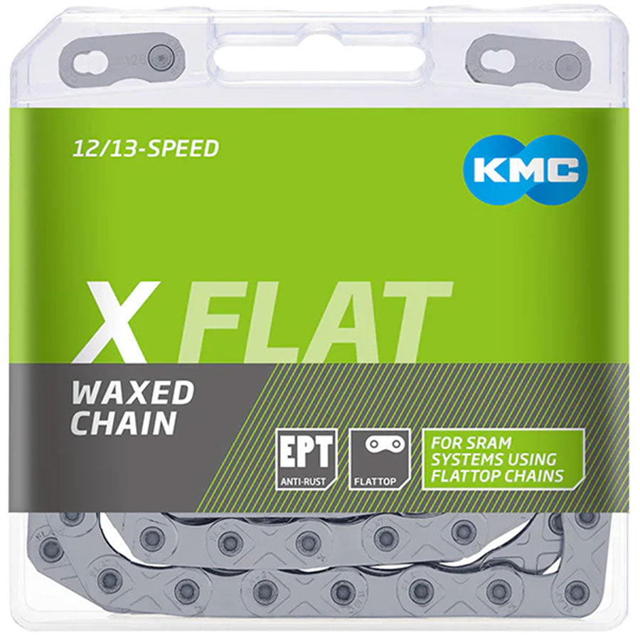 KMC X-Flat EPT Waxed Chain - 12/13-Speed, 126 Links, Compatible with SRAM T-Type and AXS Systems, Silver - Chains - X-Flat EPT Waxed Chain