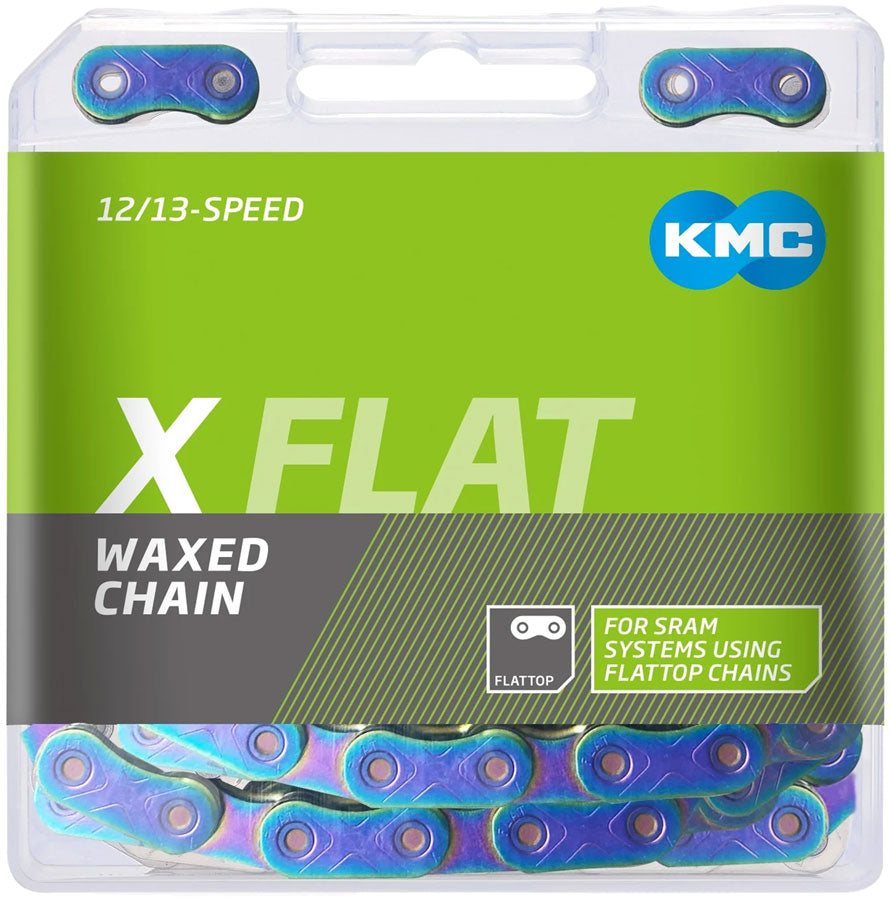 KMC X-Flat Waxed Chain - 12/13-Speed, 126 Links, Compatible with SRAM T-Type and AXS Systems, Aurora - Chains - X-Flat Waxed Chain