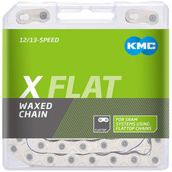 KMC X-Flat Waxed Chain - 12/13-Speed, 126 Links, Compatible with SRAM T-Type and AXS Systems, Silver - Chains - X-Flat Waxed Chain