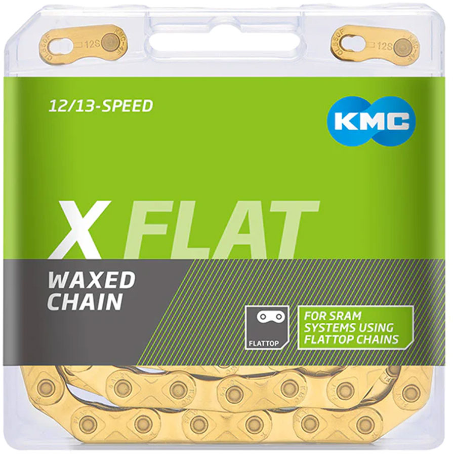 KMC X-Flat Waxed Chain - 12/13-Speed, 126 Links, Compatible with SRAM T-Type and AXS Systems, Ti Gold - Chains - X-Flat Waxed Chain
