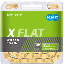 KMC X-Flat Waxed Chain - 12/13-Speed, 126 Links, Compatible with SRAM T-Type and AXS Systems, Ti Gold - Chains - X-Flat Waxed Chain