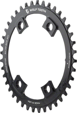 Wolf Tooth Shimano 110 Asymmetric BCD Chainring - 38t, 110 Asymmetric BCD, 4-Bolt, Drop-Stop B, For Shimano Cranks, MPN: SH11038 UPC: 812719022033 Chainring 110 Asymmetrical BCD Chainrings for Shimano