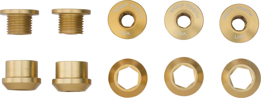 Wolf Tooth 1x Chainring Bolt Set - 6mm, Dual Hex Fittings, Set/5, Gold MPN: 5CBCN06GLD UPC: 812719022118 Chainring Bolt 1x Chainring Bolt Sets