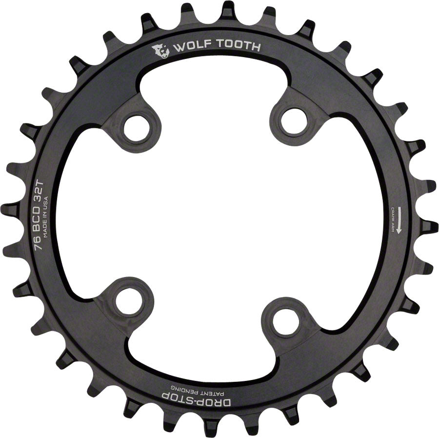 Wolf Tooth 76 BCD Chainring - 32t, 76 BCD, 4-Bolt, Drop-Stop A, Compatible with SRAM 76 BCD and Specialized Stout, Black MPN: 7632 UPC: 812719025447 Chainring 76 BCD Chainrings