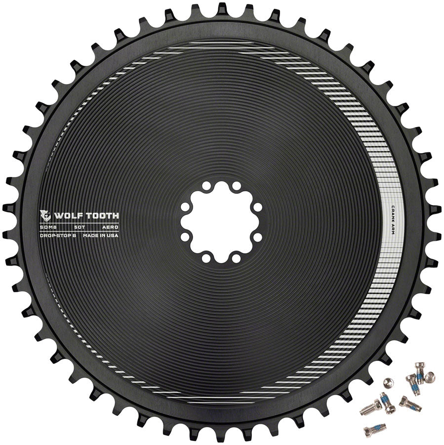 Wolf Tooth Aero Direct Mount Chainring - 50t, Direct Mount SRAM 8-Bolt, Drop-Stop B, Black