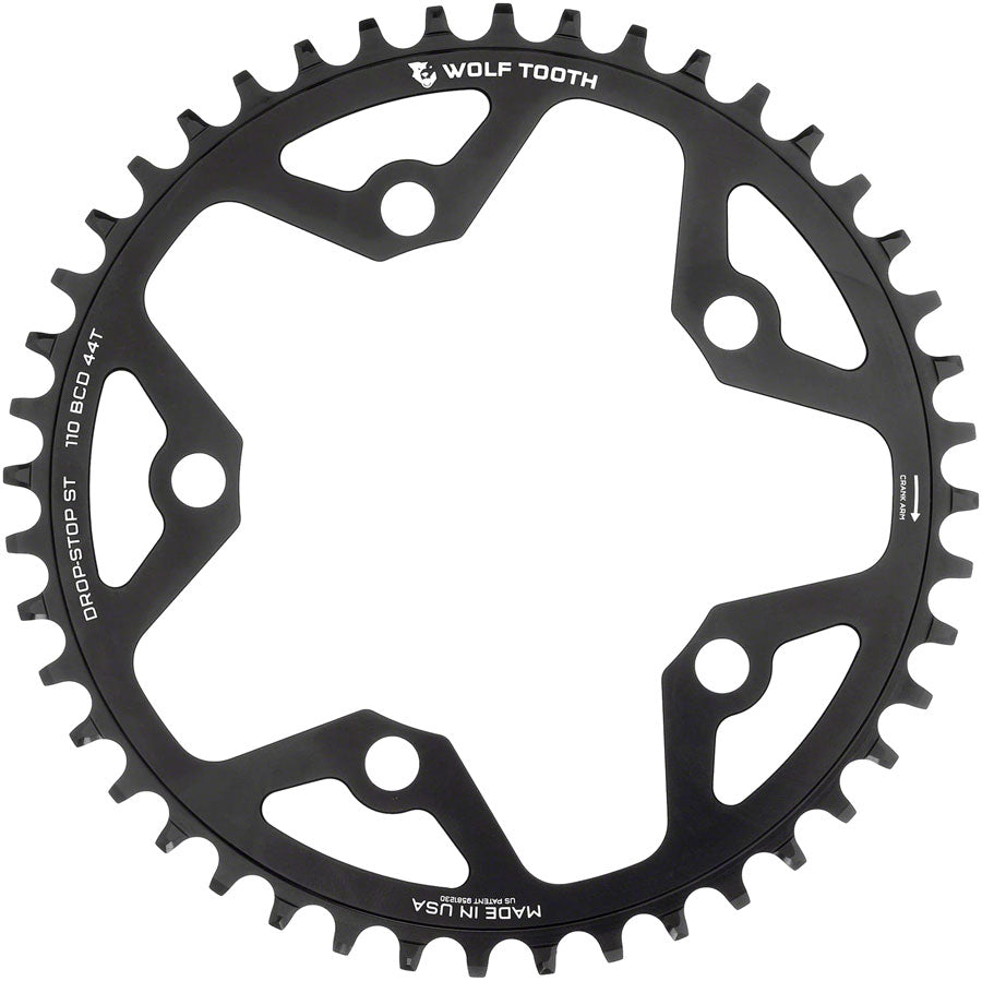 Wolf Tooth 110 BCD Gravel, CX and Road Chainring - 44t, 110 BCD, 5-Bolt, Drop-Stop ST, For Shimano HG+ and KMC 12-Speed MPN: 110BC5-R-S-00F-44 UPC: 810006809213 Chainring 110 BCD 5-Bolt Gravel/CX/Road Chainring for 12-Speed Shimano HG+ Chain