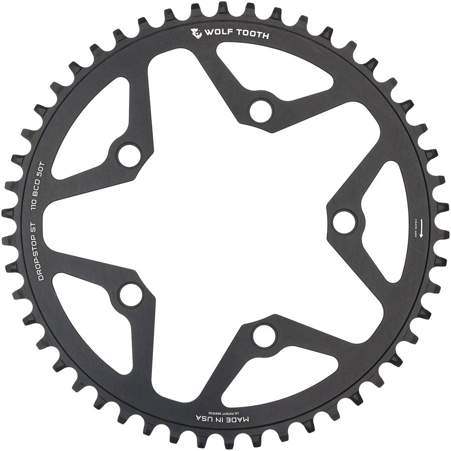 Wolf Tooth 110 BCD Gravel, CX and Road Chainring - 50t, 110 BCD, 5-Bolt, Drop-Stop ST, For Shimano HG+ and KMC 12-Speed