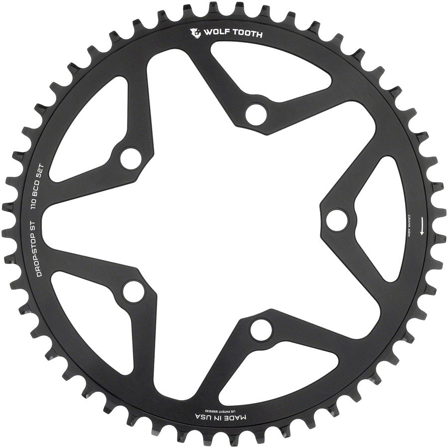 Wolf Tooth 110 BCD Gravel, CX and Road Chainring - 52t, 110 BCD, 5-Bolt, Drop-Stop ST, For Shimano HG+ and KMC 12-Speed MPN: 110BC5-R-S-00F-52 UPC: 810159400459 Chainring 110 BCD 5-Bolt Gravel/CX/Road Chainring for 12-Speed Shimano HG+ Chain