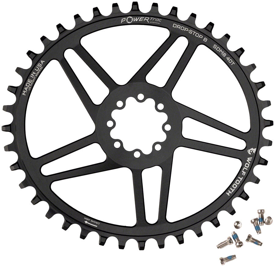 Wolf Tooth Elliptical Direct Mount Chainring - 40t, SRAM Direct Mount, Drop-Stop B, For SRAM 8-Bolt Cranksets, 6mm