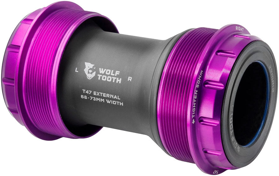 Wolf Tooth T47 External Bottom Bracket - T47 External, 68/73mm, For SRAM DUB Spindle, Ultraviolet Purple MPN: WBB-T47E-29-PRU UPC: 810159402538 Bottom Brackets T47 External Bottom Brackets