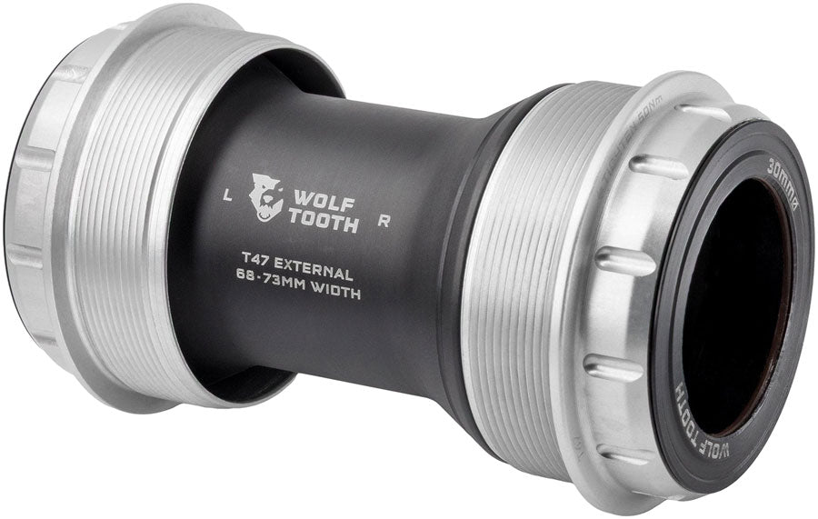 Wolf Tooth T47 External Bottom Bracket - T47 External, 68/73mm, For 30mm Spindle, Raw Silver MPN: WBB-T47E-30-RSIL UPC: 810159402637 Bottom Brackets T47 External Bottom Brackets