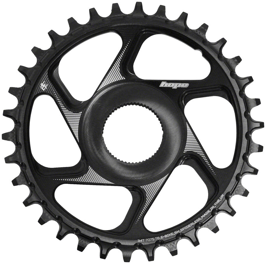 Hope Spiderless Chainring -  34T, R22,  Ebike,  Shimano,  Black