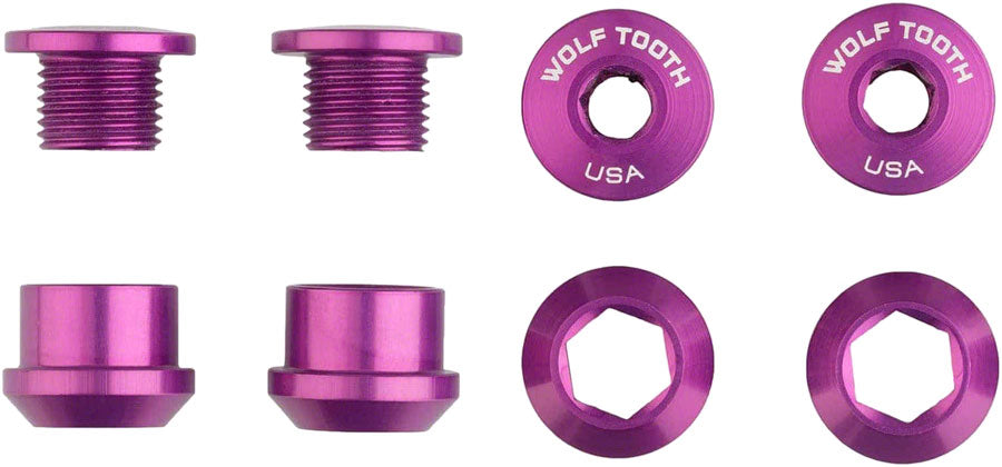 Wolf Tooth 1x Chainring Bolt Set - 6mm, Dual Hex Fittings, Set/4, Ultraviolet Purple MPN: 4CBCN06PRU UPC: 810159400879 Chainring Bolt 1x Chainring Bolt Sets