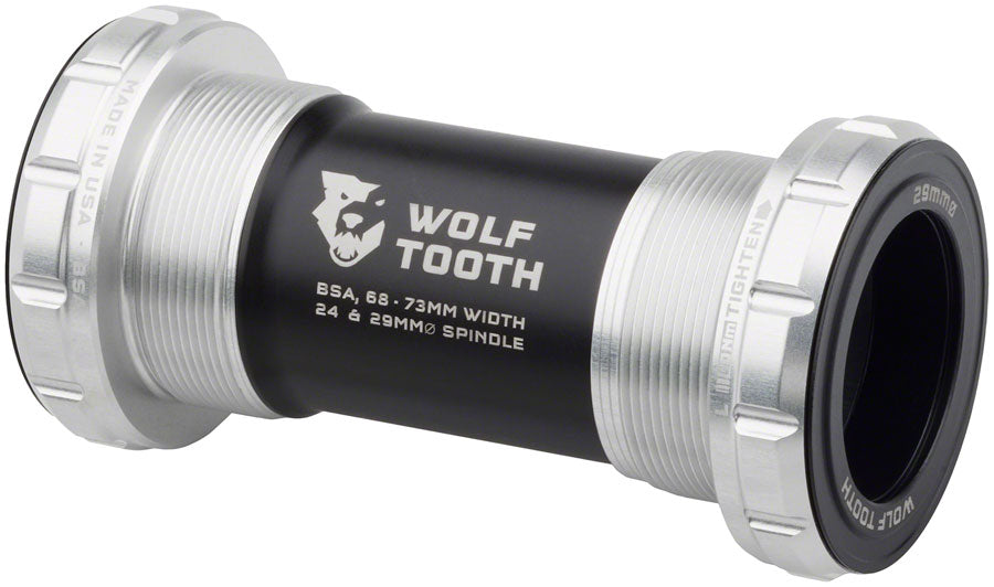 Wolf Tooth Bottom Bracket - English (BSA), 68/73mm, For 29mm Spindle, Raw Silver MPN: WBB-BSA-29-RSIL UPC: 810159401333 Bottom Brackets English (BSA) Bottom Brackets