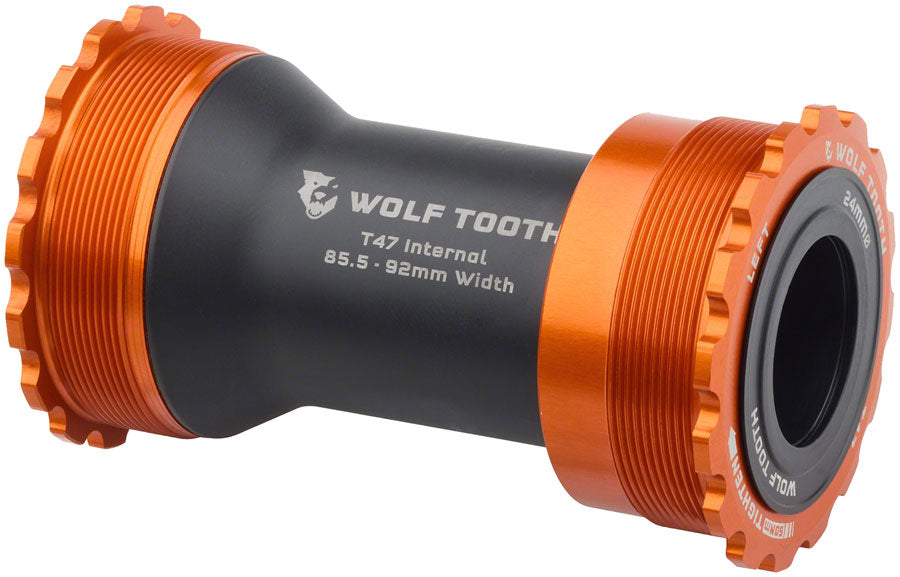 Wolf Tooth Bottom Bracket - T47 Inboard, 85.5/92mm, For 24mm Spindle, Orange MPN: WBB-T47I-24-ORG UPC: 810159401395 Bottom Brackets T47 Internal Bottom Brackets