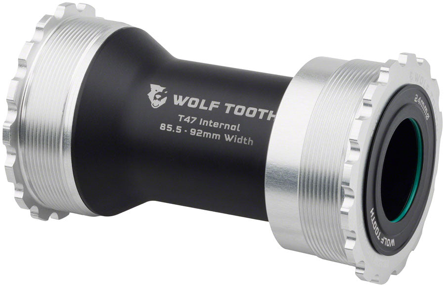 Wolf Tooth Bottom Bracket - T47 Inboard, 85.5/92mm, For 24mm Spindle, Raw Silver MPN: WBB-T47I-24-RSIL UPC: 810159401418 Bottom Brackets T47 Internal Bottom Brackets