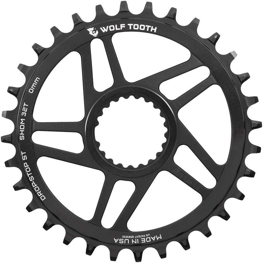 Wolf Tooth Direct Mount Chainring - 32t, Shimano Direct Mount, 0mm Offset, Drop-Stop ST, Requires 12-Speed HG+ Chain, MPN: SHDM-R-S-00F-32 UPC: 810159402729 Direct Mount Chainrings Shimano Direct Mount Chainring for Hyperglide+ Chain