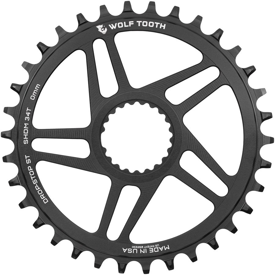 Wolf Tooth Direct Mount Chainring - 34t, Shimano Direct Mount, 0mm Offset, Drop-Stop ST, Requires 12-Speed HG+ Chain, MPN: SHDM-R-S-00F-34 UPC: 810159402736 Direct Mount Chainrings Shimano Direct Mount Chainring for Hyperglide+ Chain