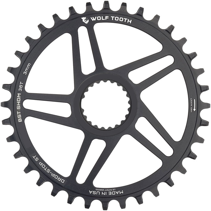 Wolf Tooth Direct Mount Chainring - 36t, Shimano DM, For Boost Cranks, 3mm Offset, Drop-Stop ST, Requires 12-Speed HG+ MPN: SHDM36-BST-SH12 UPC: 810006808629 Direct Mount Chainrings Shimano Direct Mount Chainring for Hyperglide+ Chain