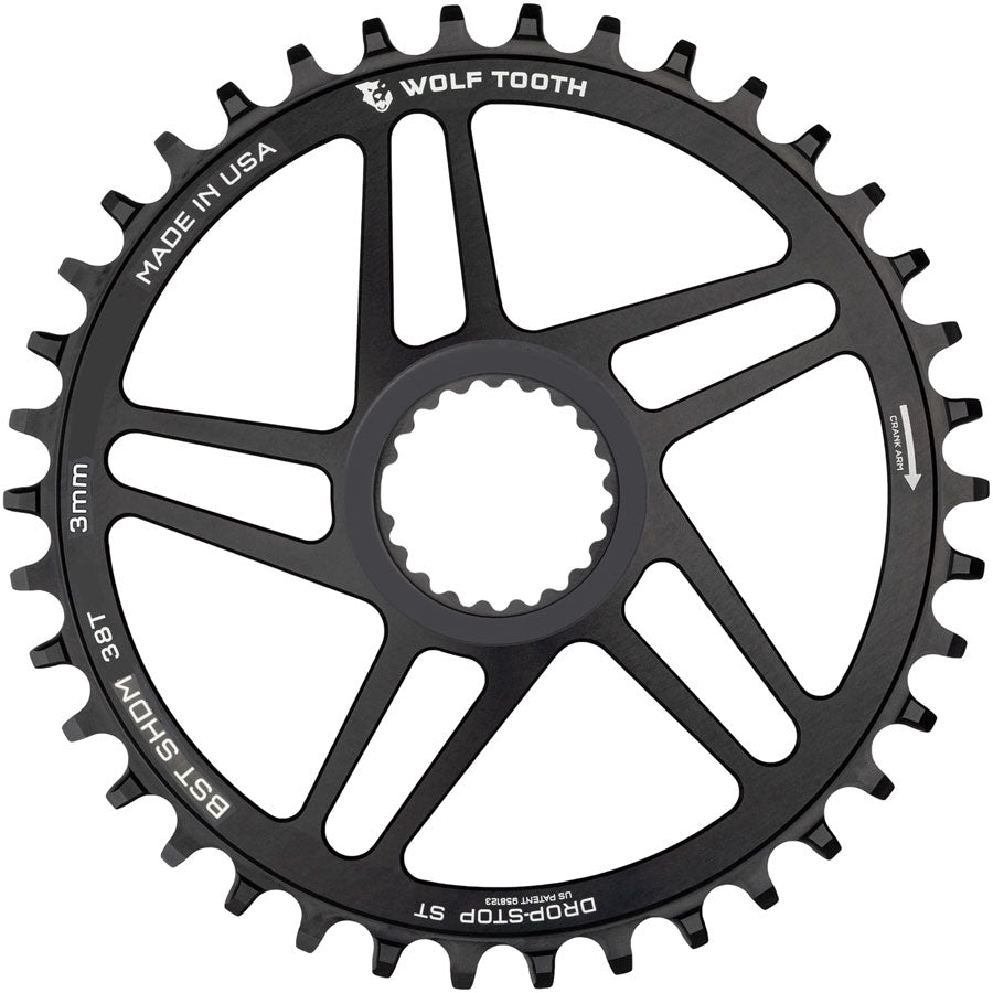 Wolf Tooth Direct Mount Chainring - 38t, Shimano DM, For Boost Cranks, 3mm Offset, Drop-Stop ST, Requires 12-Speed HG+ MPN: SHDM38-BST-SH12 UPC: 810006808636 Direct Mount Chainrings Shimano Direct Mount Chainring for Hyperglide+ Chain