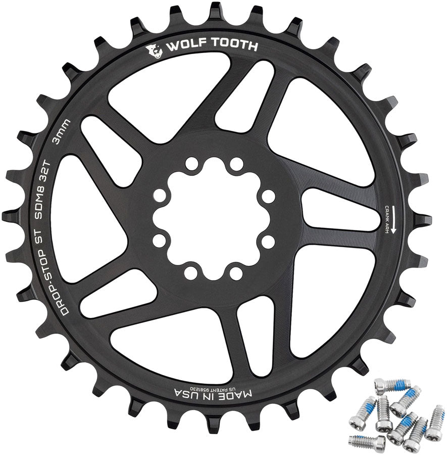 Wolf Tooth Direct Mount Chainring - 32t, SRAM 8-Bolt Direct Mount, 3mm Offset, Drop-Stop ST, Requires 12-Speed HG+