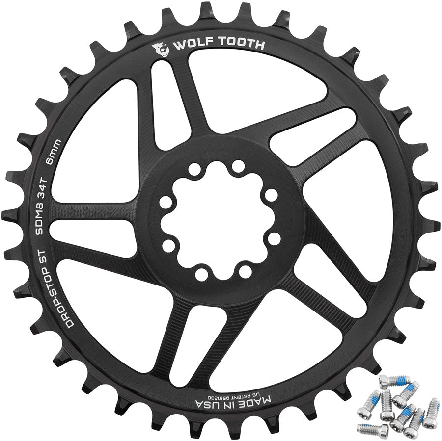 Wolf Tooth Direct Mount Chainring - 34t, SRAM 8-Bolt Direct Mount, 6mm Offset, Drop-Stop ST, Requires 12-Speed HG+ MPN: SDM8-R-S-06P-34 UPC: 810159402699 Direct Mount Chainrings 8-Bolt Direct Mount Chainring for Hyperglide+ Chain