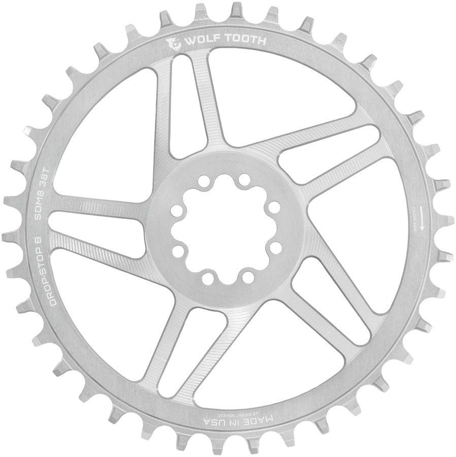 Wolf Tooth Direct Mount Chainring - 38t, SRAM Direct Mount, Drop-Stop B, For SRAM 8-Bolt Cranksets, 6mm Offset, Raw MPN: SDM8-38-PLT UPC: 810159402033 Direct Mount Chainrings SRAM 8-Bolt Direct Mount Chainrings