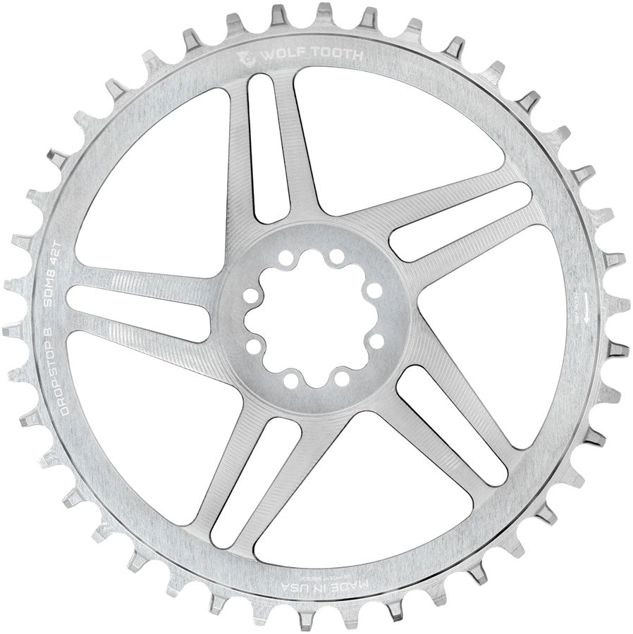 Wolf Tooth Direct Mount Chainring - 42t, SRAM Direct Mount, Drop-Stop B, For SRAM 8-Bolt Cranksets, 6mm Offset, Raw