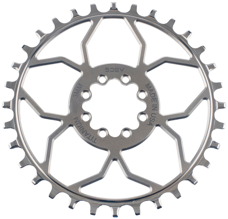 5DEV Titanium T-Type Direct Mount Chainring - 30t, 8-Bolt, 3mm Offset, Raw Ti