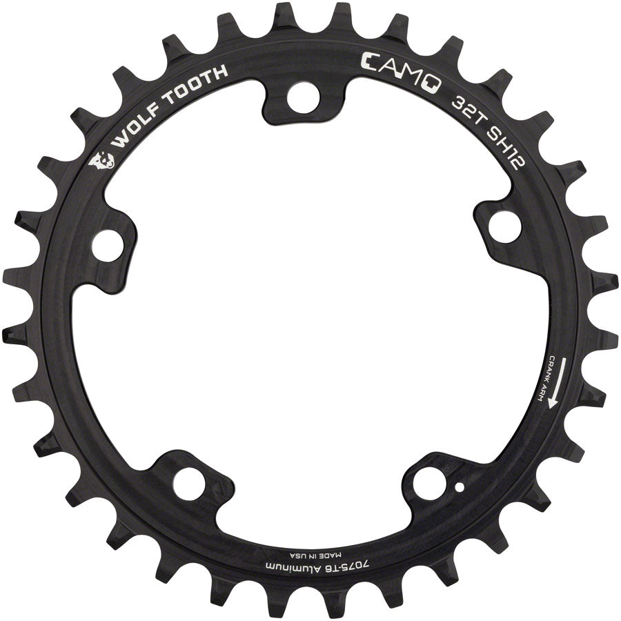 Wolf Tooth CAMO Aluminum Chainring - 32t, Wolf Tooth CAMO Mount, Drop-Stop ST, Requires 12-Speed HG+ Chain, Black - Direct Mount Chainrings - CAMO Aluminum Hyperglide+ Chainrings